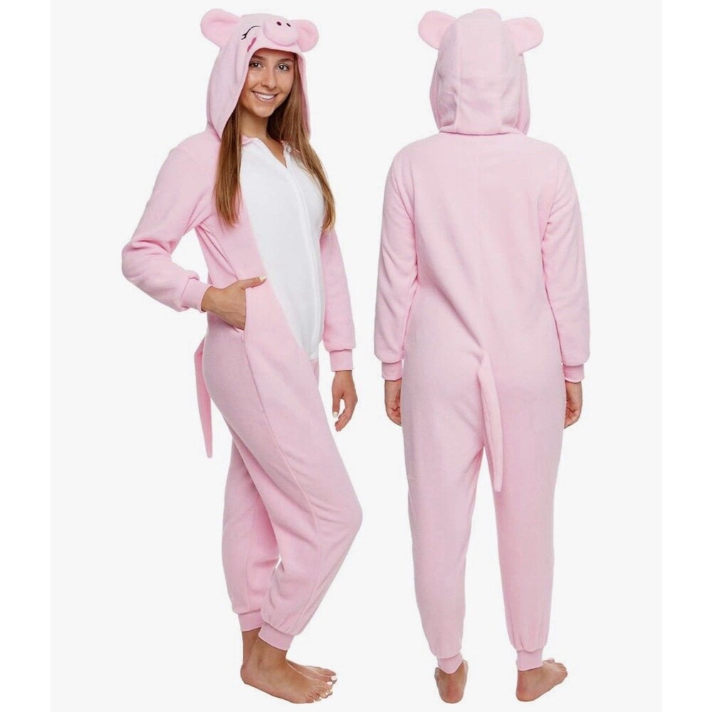 FUNZIEZ Pink Pig‎ Animal Costume Cosplay Slim Fit One Piece Adult Medium
